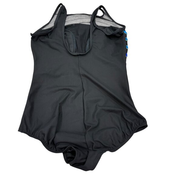 Longitude Womens 18W Black One-Piece Swimsuit With Multicolor Stripes & Scoop Ba - Picture 5 of 5